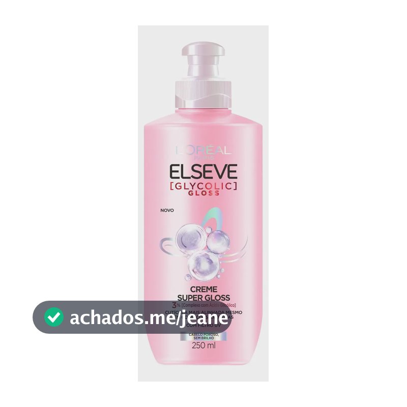 Elseve Glycolic Gloss, Creme de Pentear Super Gloss, Tratamento com Ácido Glicólico para Brilho Intenso, Sela Cutículas, Controla o Frizz, com Proteção Térmica e UV, 250ml