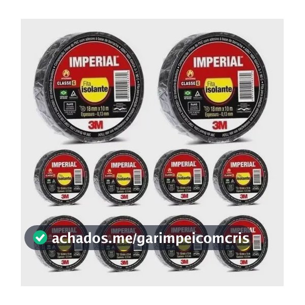 Kit 10 Fita isolante 3M cor preto 10m x 18mm