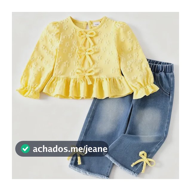 Conjunto Bebê Menina 2 Peças Blusa Floral Jeans Amarelo 9-12m