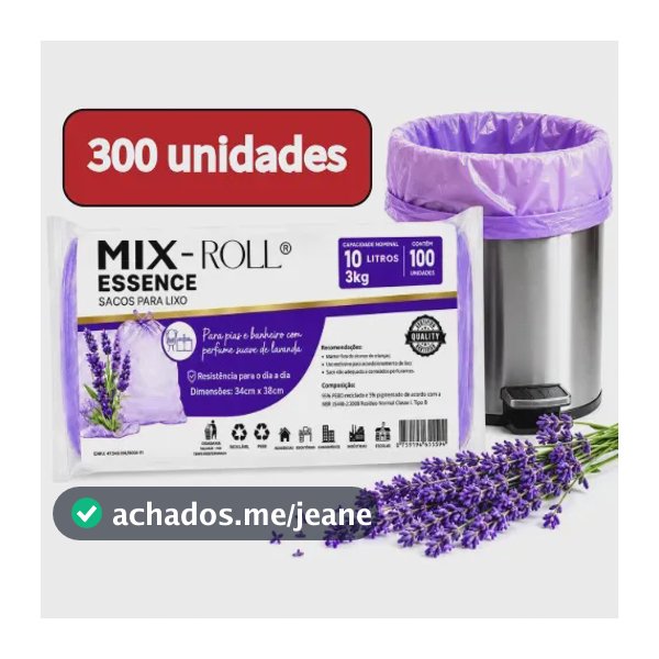Kit Sacos Lixo Perfumado Lavanda 300 unidades Resistentes 10 Litros Neutraliza Odores Pia e Banheiro Mix Roll