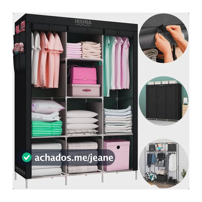 Guarda Roupa Dobrável Organizador Colmeia Preto 8 Prateleiras IRSINA
