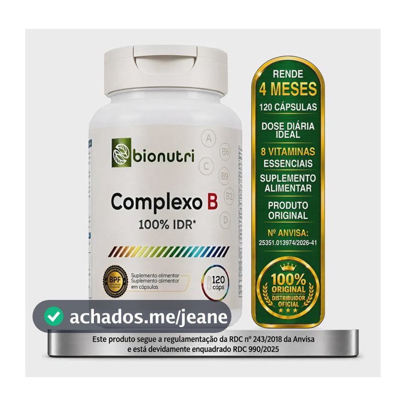 Complexo B B1 B2 B3 B5 B6 B7 B9 B12 100% Vd Recomendada Sem Sabor