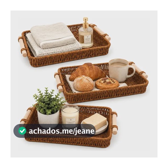 Kit 3 Bandejas Trançadas Com Alças Organizadoras Multiuso