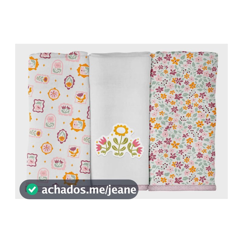 Toalha De Boca Em Malha Para Bebê Com 3 Unidades Bublim Cor Floral