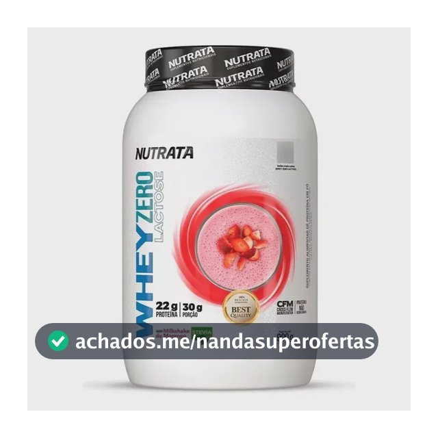 Suplemento Whey Zero Lactose Pote 900g Milkshake de Morango Nutrata