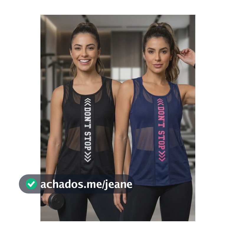 Kit 2 Regatas Tule Feminina Academia Fitness  Preta E Azul Preta E Azul Único