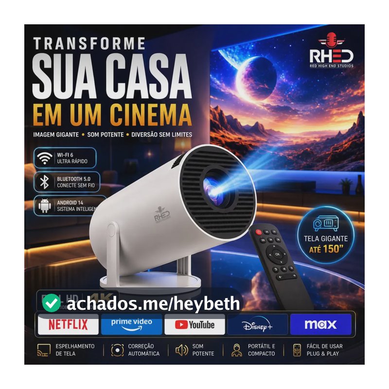 Projetor Smart Portátil Full Hd 4k Android 11 Wi-fi Bluetooth Mini Projetor Home Theater Cinema Em Casa Imagem Nítida Som Potente Compatível Com Diversos Dispositivos Branco 127/220