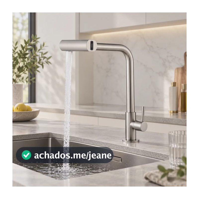 Torneira Cozinha Bancada Gourmet Inox 304 Flexível Cascata Alta Pressão Água Fria