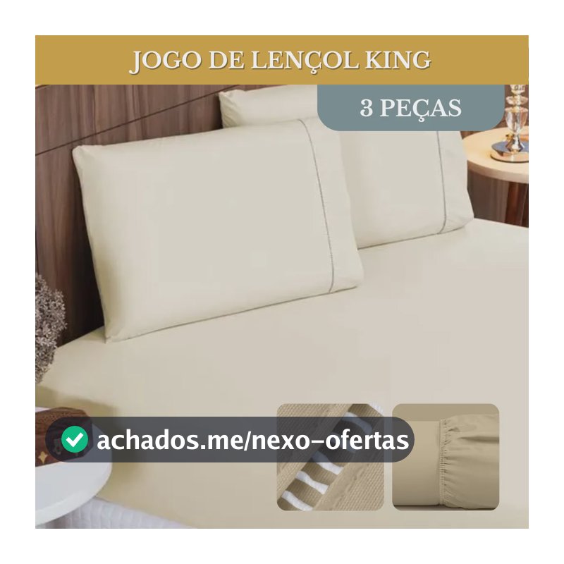 Jogo De Lençol Cama King 03 Peças 400 Fios Ponto Palito Cor Palha Desenho Do Tecido Lisa