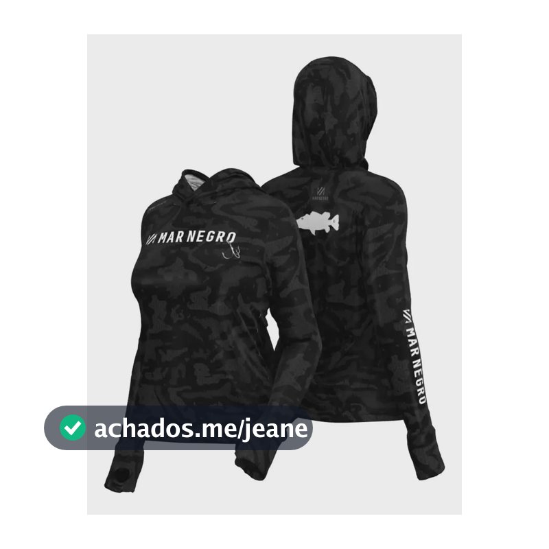 Camiseta De Pesca Feminina Com Capuz Camo Black Proteção Uv Camo Black G