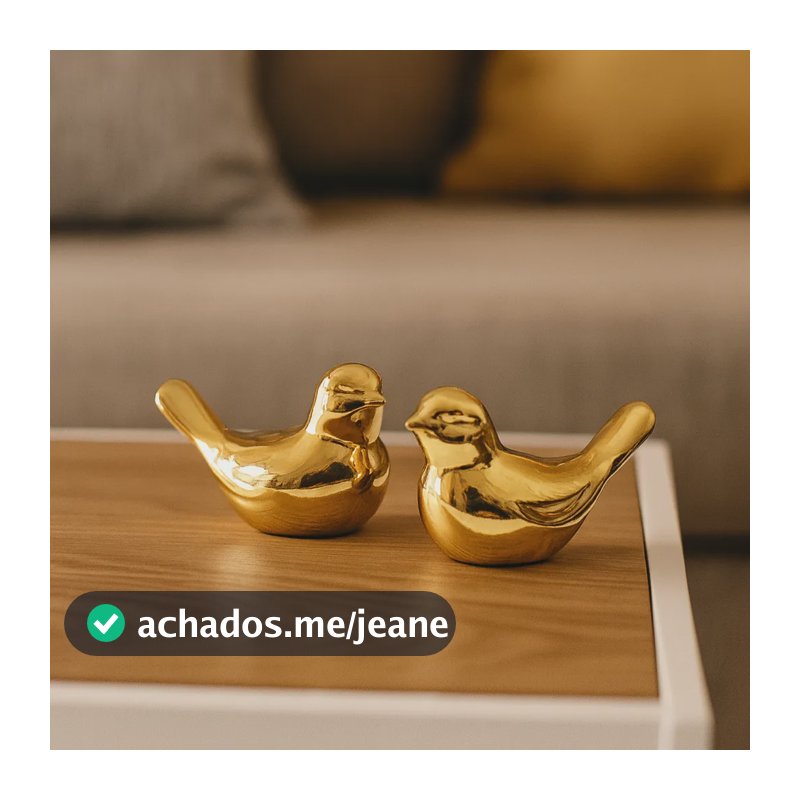 Enfeite Passarinho Porcelana Dourado Casal Decorativo Dourado