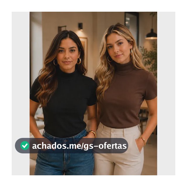 Kit 2 Blusas Feminina Gola Alta Ribana Canelado Casual Preto/marrom Lisa Único: 36 A 42
