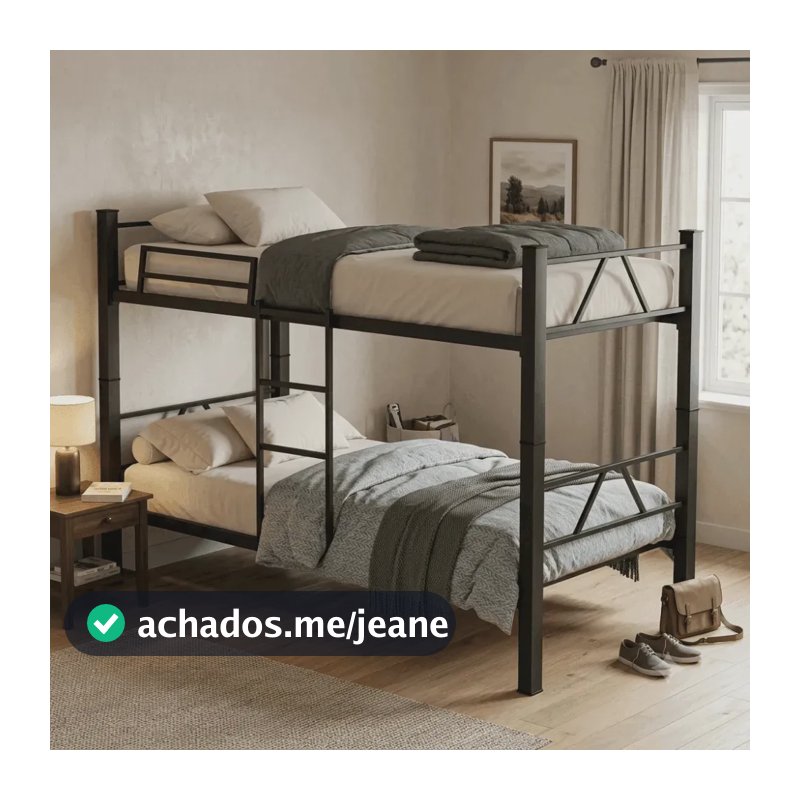 Cama Beliche Solteiro Klm Aço Reforçado Tubular Cor Preto Beliche Rubi