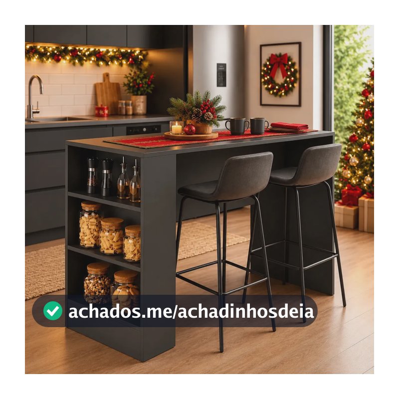 Balcão Ilha Cozinha Gourmet Grafite Bancada Multiuso Natal - Trio Casa