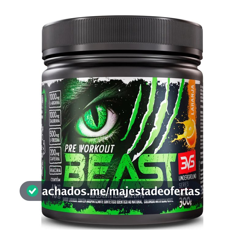 Pré-treino Beast 300g Sabor: Laranja - Ultra Concentrado - Promove Vasodilatação, Recuperação Energética, Aumento De Óxido Nítrico, Desintoxicação E Melhora De Concentração E Foco