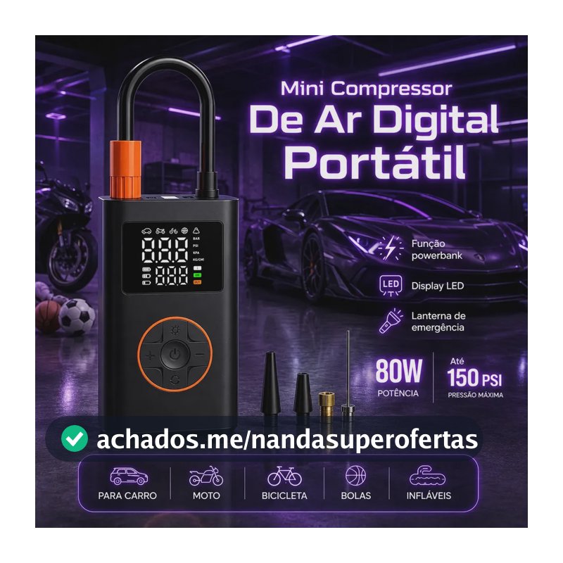 Compressor de Ar Portátil Blackone 4000mAh Digital 150PSI Carro Moto Bike
