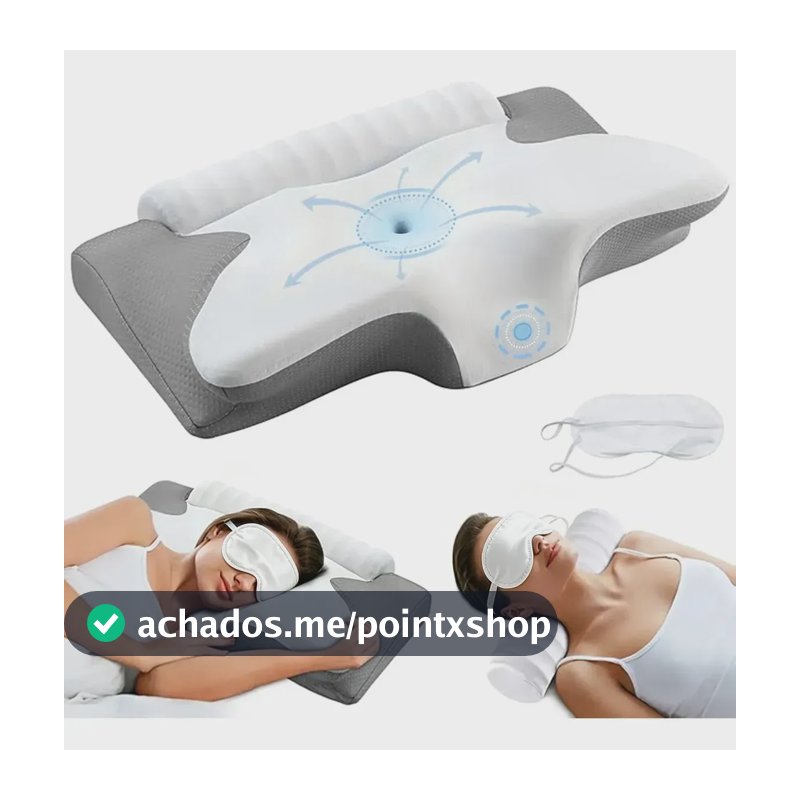 Pluma Negra Travesseiro Cervical Ortopédico Borboleta 2 em 1, Espuma Viscoelástica de Memória, Ergonômico com Rolo de Pescoço, Suporte Cervical para Dormir de Lado e de Costas, Apoio Coluna,664313cm