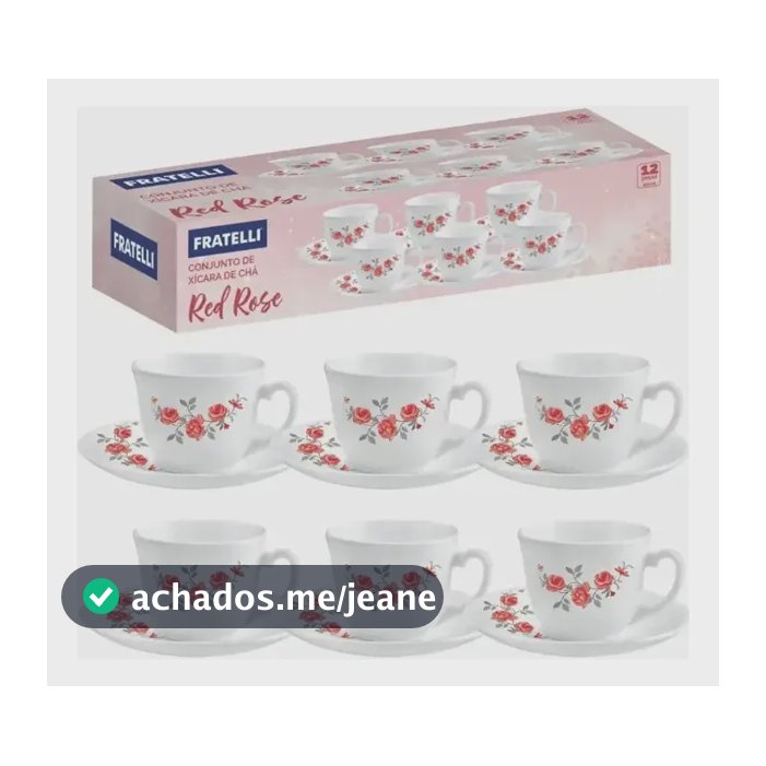 Conjunto Xícaras De Chá 12 Peças 220ml Porcelana Mesa Posta Branco Red Rose Red Rose
