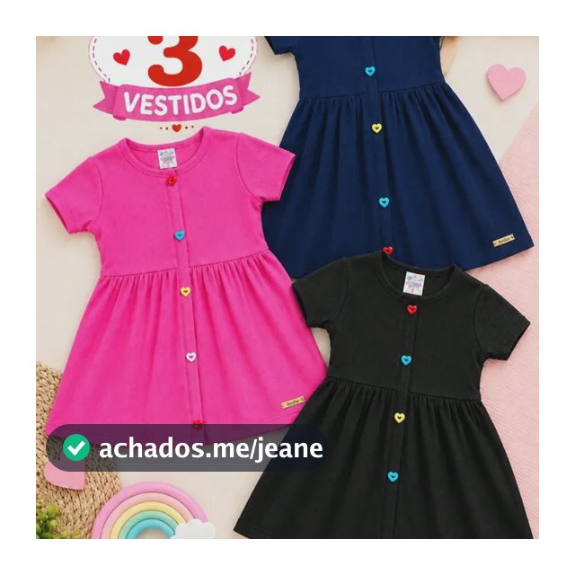 Kit 3 Vestidos Verão Canelado Com Botões Fofo E Estiloso Marinho-pink-preto 8