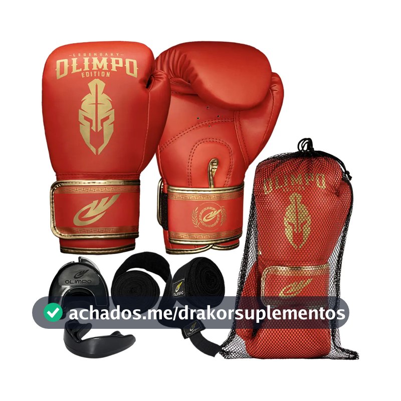 Luva De Boxe Muay Thai + Bandagem + Bucal + Case Kickboxing Cor Vermelho / Dourado Tamanho 10oz