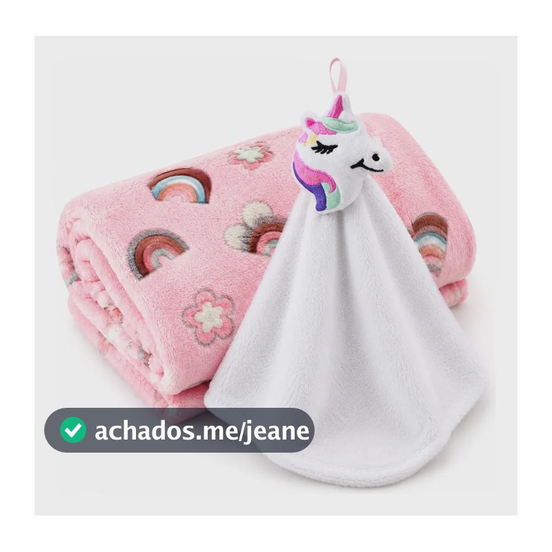 Manta Bebê Com Naninha Macia Microfibra Enxoval Rosa Menina - Naninha Branca
