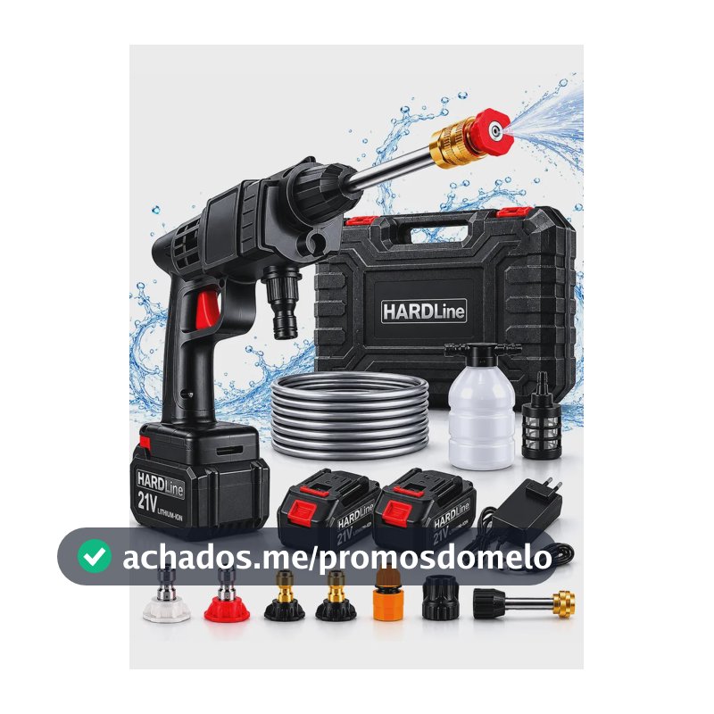Lava Jato Lavadora Portátil Alta Pressão 2 Baterias 48V Recarregáveis Sem Fio Com Maleta Lavar Lava Carro Moto Quintal Lavagem Automotiva Elétrica Potente Jardim Calçada Piso Limpeza Compacta Hardline