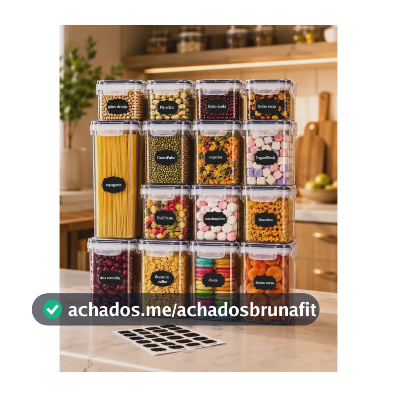 Kit 15 Potes Herméticos Retangulares Mantimentos Organizador Cozinha Tampa Trava