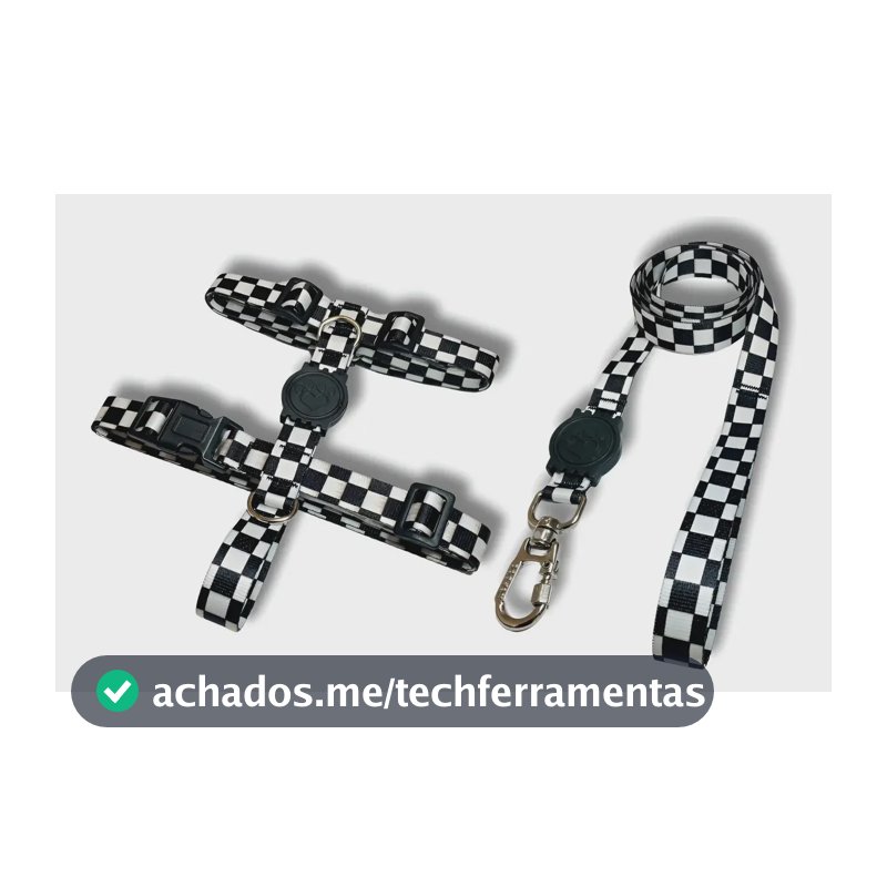 Kit Coleira Peitoral H Antipuxão E Guia Tamanhos Xadrez P