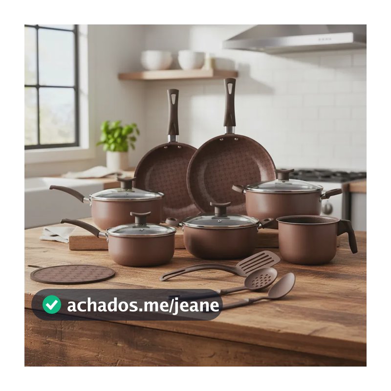 Jogo De Panelas Antiaderente Premium 10 Peças Bianco Marrom Com Desenho