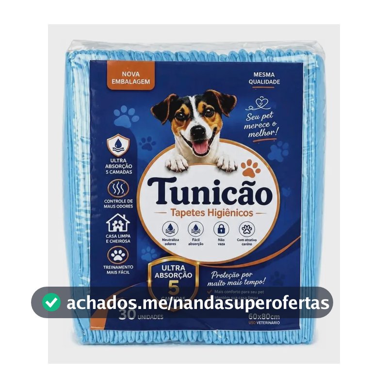Tapete Higiênico Para Cachorros 60x80cm 30 Unid - Tunicão Azul