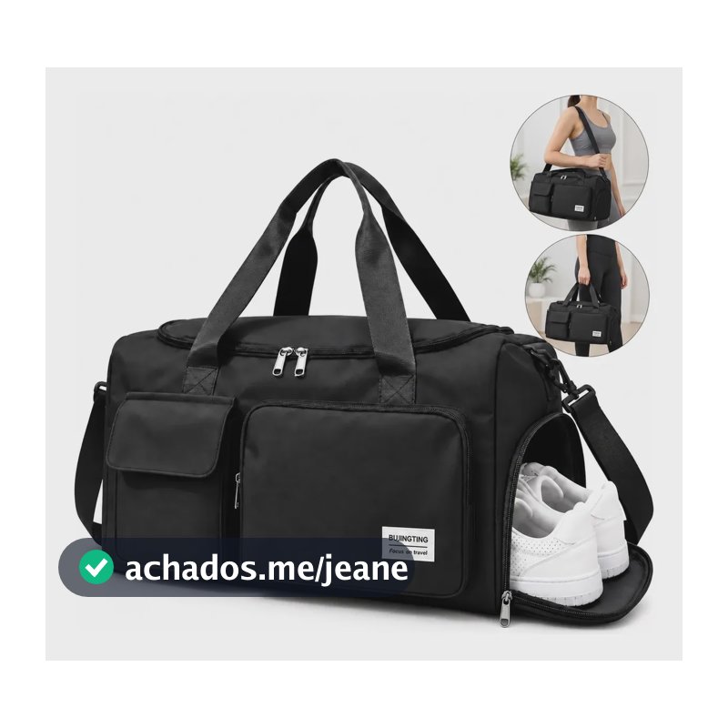 Bolsa Mala De Mao Feminina Masculina Viagem Academia Tenis Preto Liso
