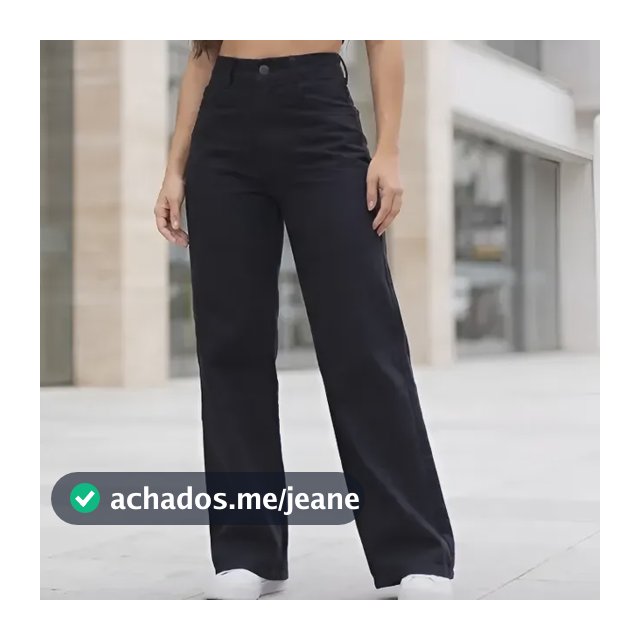 Calça Jeans Feminina Wide Leg Cintura Alta Pantalona Preto
