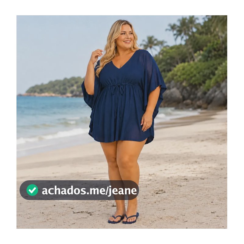Saída De Praia Plus Size  Leve Confortável Verão Moda Praia Azul G2 48/50 Liso