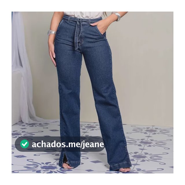 Calça Feminina Jeans Wide Leg  Biotipo Azul-escuro Liso 42