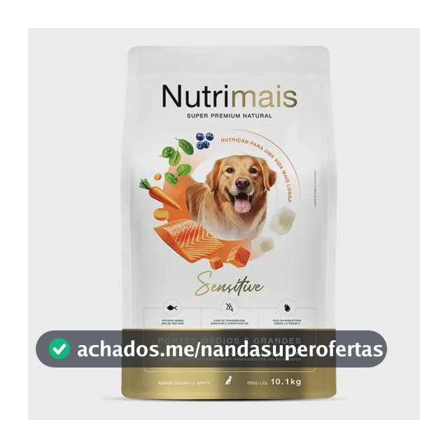 Ração Cães Pele Sensível Salmão Alta Proteína Médio Grande Porte Nutrimais Sensitive 10.1kg