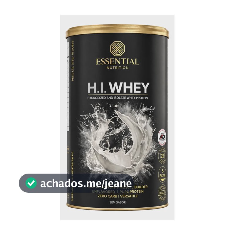 H.i. Whey 100% Isolada E Hidrolisada Essential Nutrition Neutro 375g