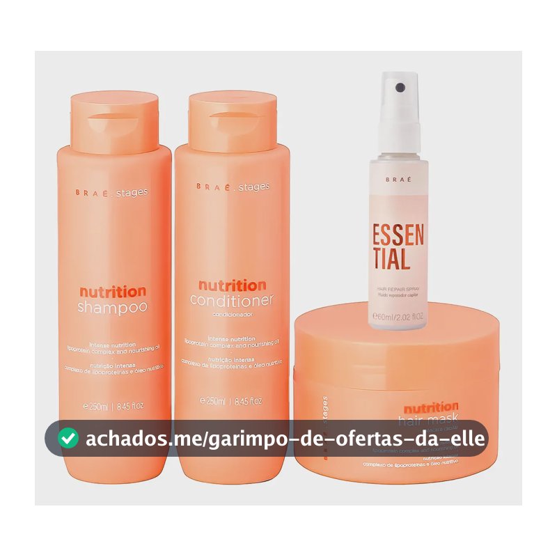 Kit Braé Stages Nutrition Shampoo,cond,másc + Essential 60ml