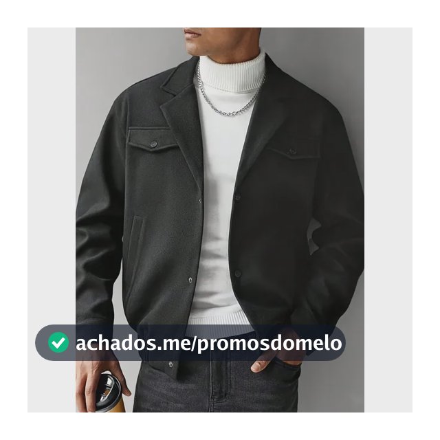 Jaqueta Masculina De Lã Para Inverno Com Bolsos Preto S