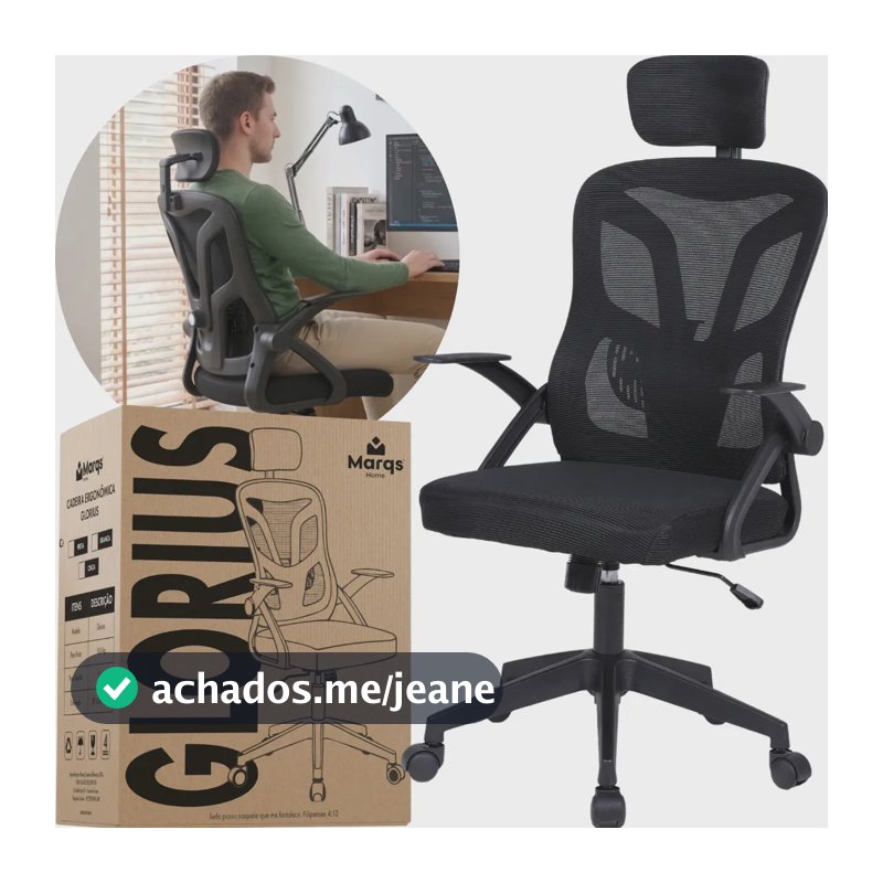 Cadeira De Escritorio Ergonomica Nr17 Glorious Marqs Home Giratoria Resistente Reforçada 180kg Confortavel Reuniao Mesh Preta