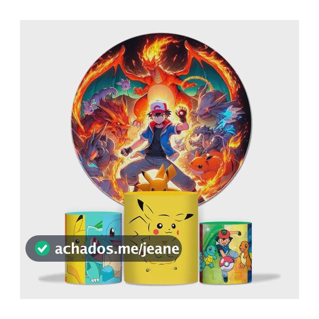 Capa Painel Festa + Trio De Cilindros Desenho Pokémonn