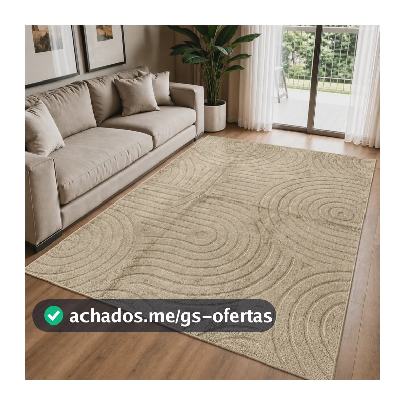 Tapete Moderno 2,0x1,5m Antiderrapante Alto Relevo Sala 2 M 1.5 M Bege