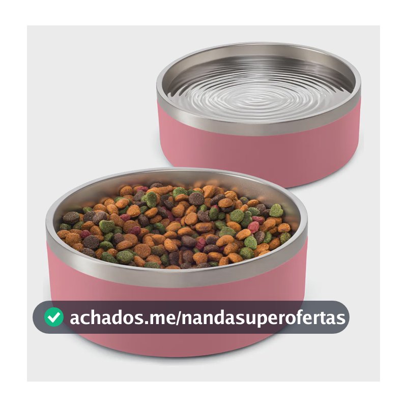 Kit 2 Comedouros Cachorro Pet Aço Inox 946ml Madog Rosa