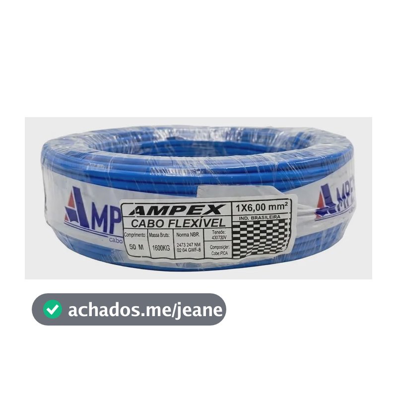Cabo Elétrico Fio Flexível 6mm Rolo 50 Metros Azul