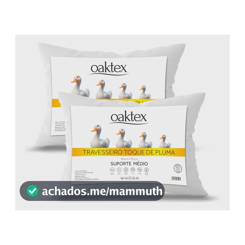 Kit 2 Travesseiros 70x50 Antialérgico Lavável Fibra Siliconada Toque de Pluma de Ganso Oaktex Cor Branco