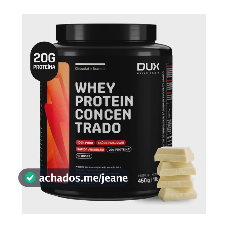 Whey Protein Concentrado - Pote 450g Dux Nutrition - Sabor Chocolate Branco