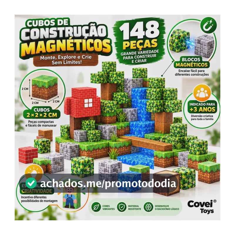 Kit 148 Blocos Imã Magnéticos Construção Montar Empilhamento Cubo Infantil Brinquedo Educativo Covei Toys