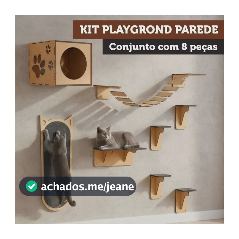 Arranhador Parede Gato Mdf Playground Kit Nicho Ponte Degrau Natural / Bege (mdf Cru)