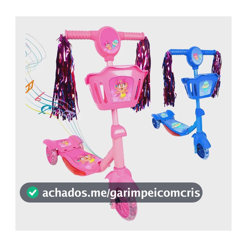 Patinete Infantil 3 Rodas Com Led Som E Cesta Menino Menina Cor Rosa