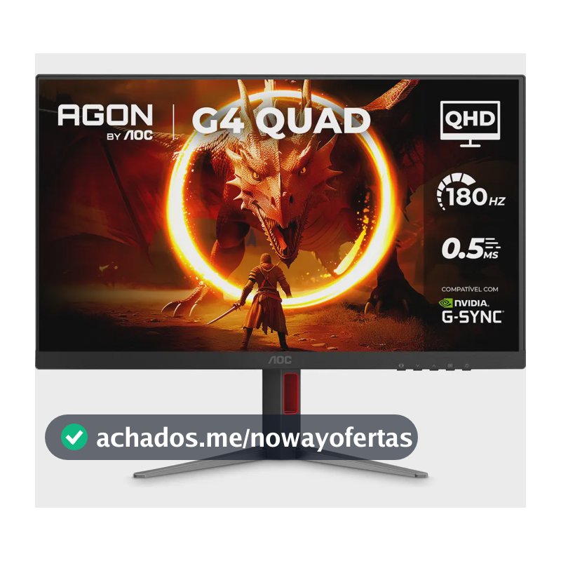 Monitor Gamer AOC AGON QUAD 27" QHD 180Hz 0,5ms IPS HDR10 Base Ajustável Q27G4F Preto