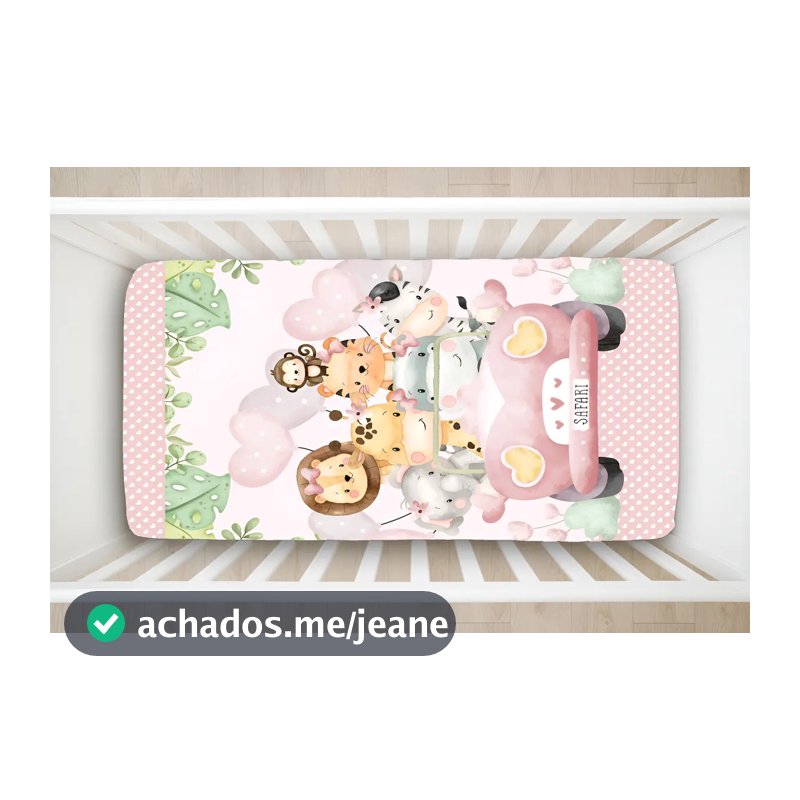 Lençol Berço Estampado C/ Elástico Baby Quarto Bebê Cor Safari Carro Rosa